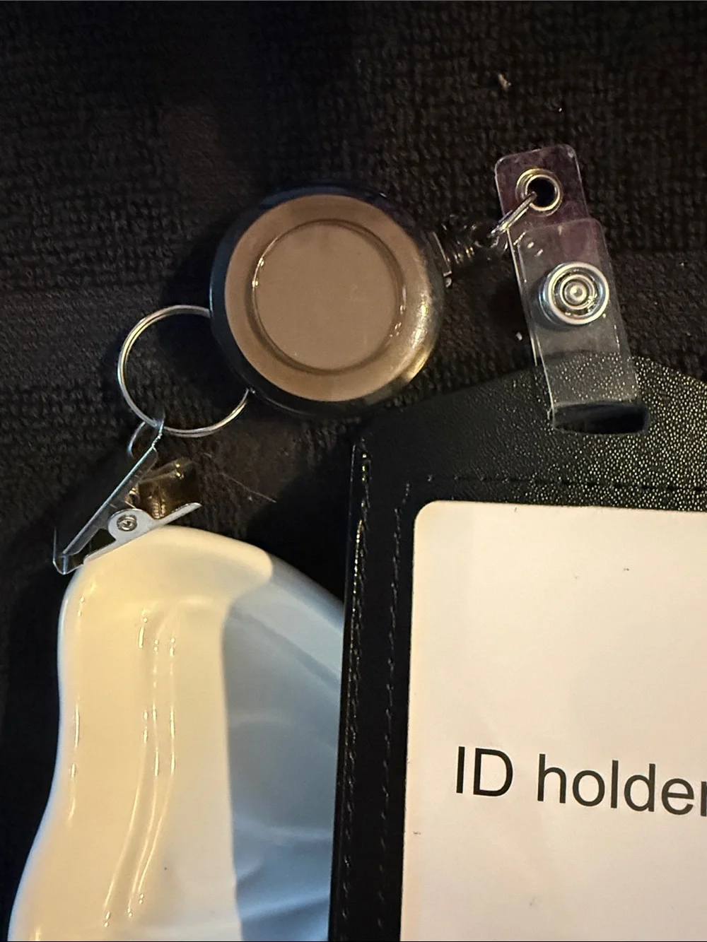 Black ID Badge Holder with Retractable Reel and Clip
